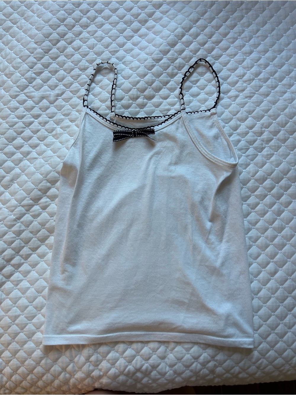 White Spaghetti Strap Camisole with Black Trim & Bow - Picture 2 of 3